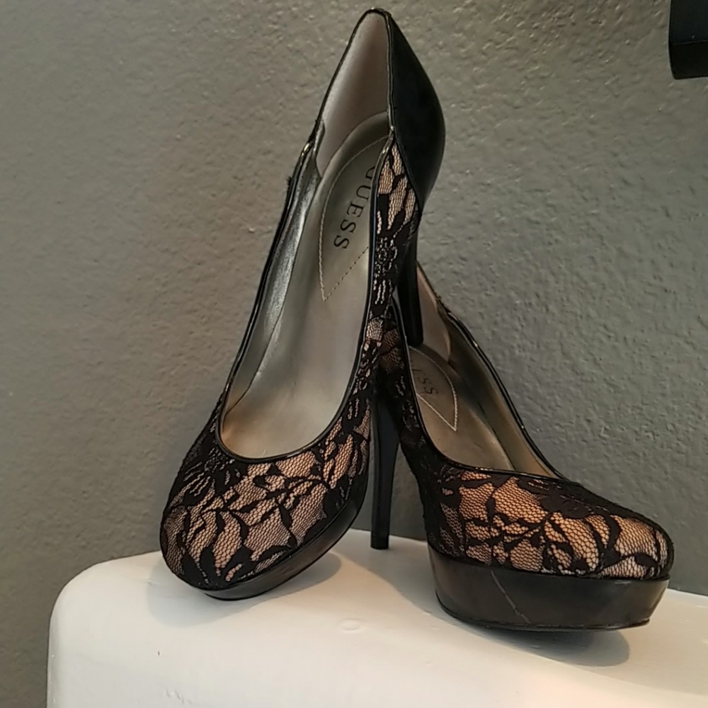 Guess overlay lace platform heels